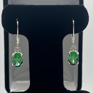Beautiful 2.3ctw Oval Cut Emerald Earrings in Sterling Silver May Birthstone